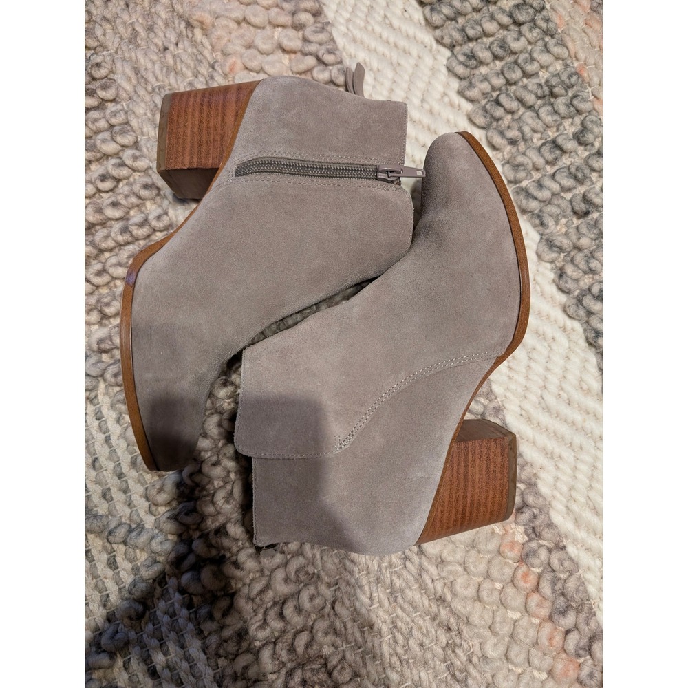 Sole Society Taupe Grey Suede Ankle Boots Pointed Toe Block Heel Womens 6